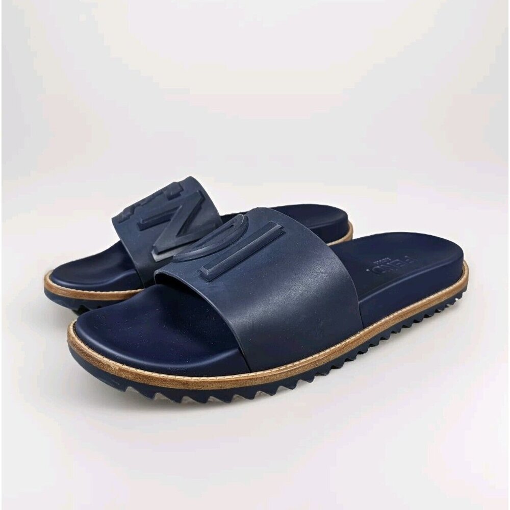 Fendi Blue Rubber Logo Slide Sandals - Men's Size 8
